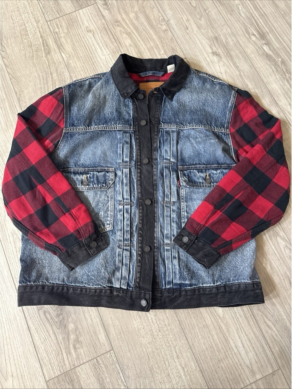 LEVIS Premium Big E Type 2 Hybrid Trucker Jean Jacket Woodsman Denim Men's XL